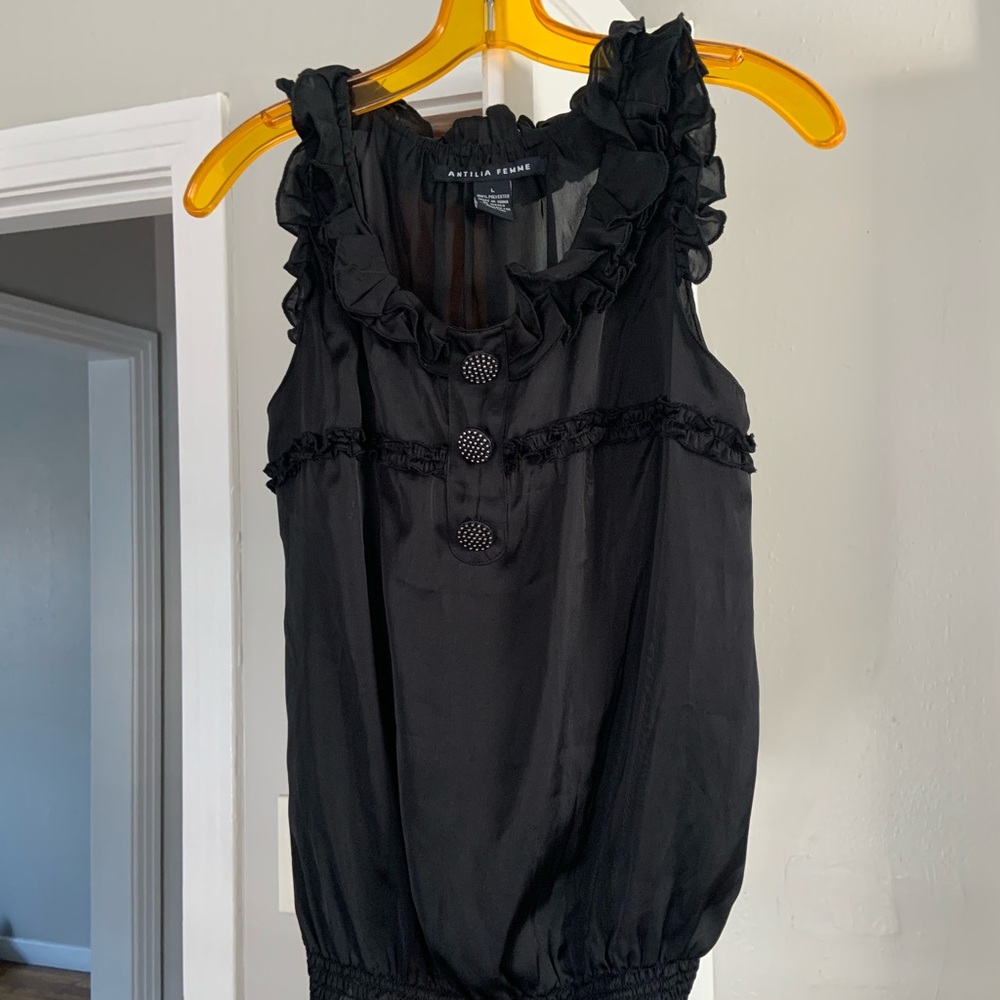 Antilia Femme Elegant Black Sleeveless Blouse